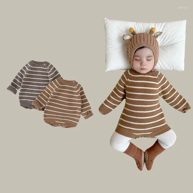 Rompertjes Herfst Ins Born Baby Gebreide Gestreepte Lange Mouwen Romper Jongen Meisje Baby Katoen Casual Breien Onesie Peuter Knitwear