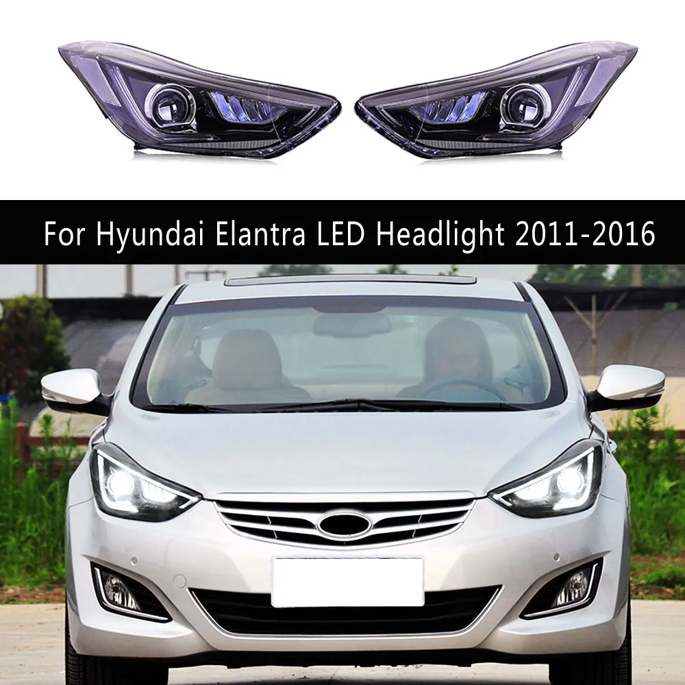 Car Head Lamp For Hyundai Elantra LED Headlight Assembly 11-16 Dynamic Streamer Turn Signal DRL Daytime Running Light Auto Parts
