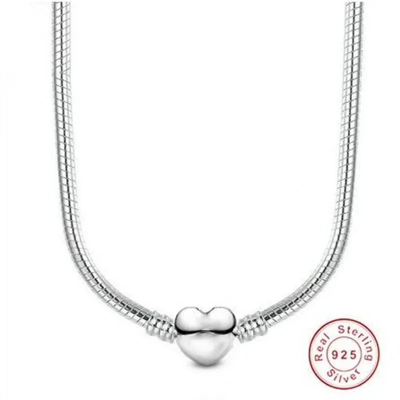 Collane Heart 925 Sterling Silver Snake Chain Necklace Secure Ball Chiusca perline Collana Chocker Collana per donna Fare gioielli fai -da -te da donna