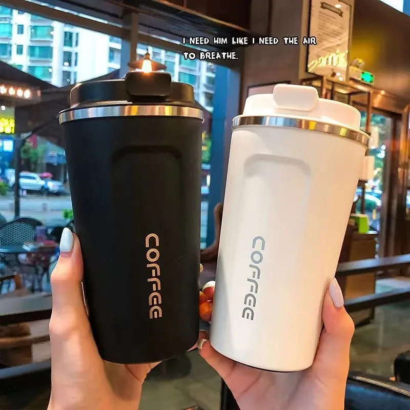 350ml/500mlステンレススチールコーヒーカップトラベルサーマルマグリークプルーフサー​​モスコーヒーマグ真空フラスコ断熱カップ240110