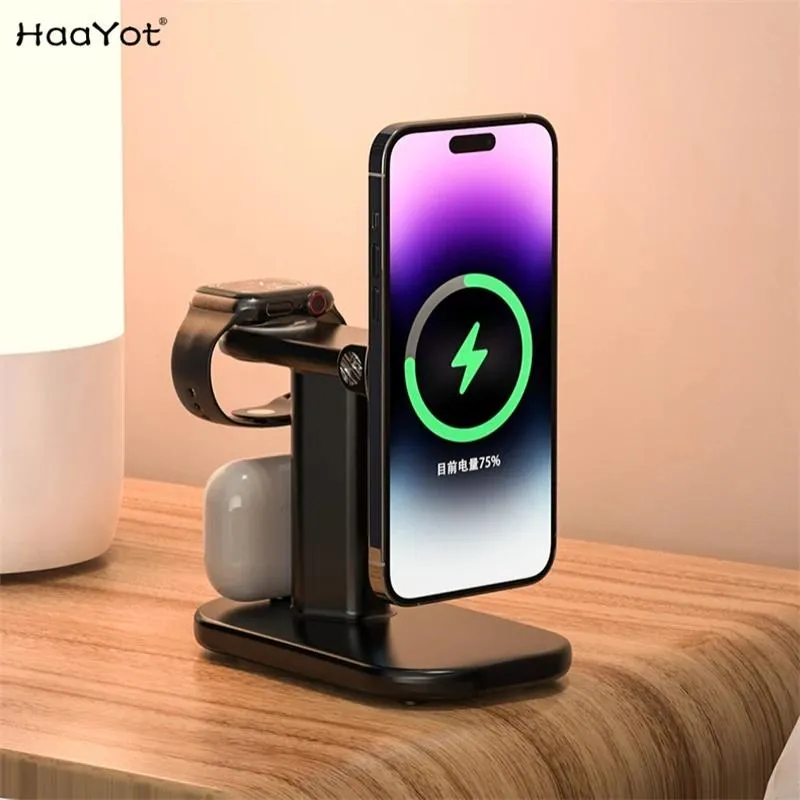 Chargers 3 in 1 MagSafe Fast Charger Stand for iPhone 14 13 Pro Magnetic Wireless Charging Station for Apple Watch Series 8 7 6 Airpods