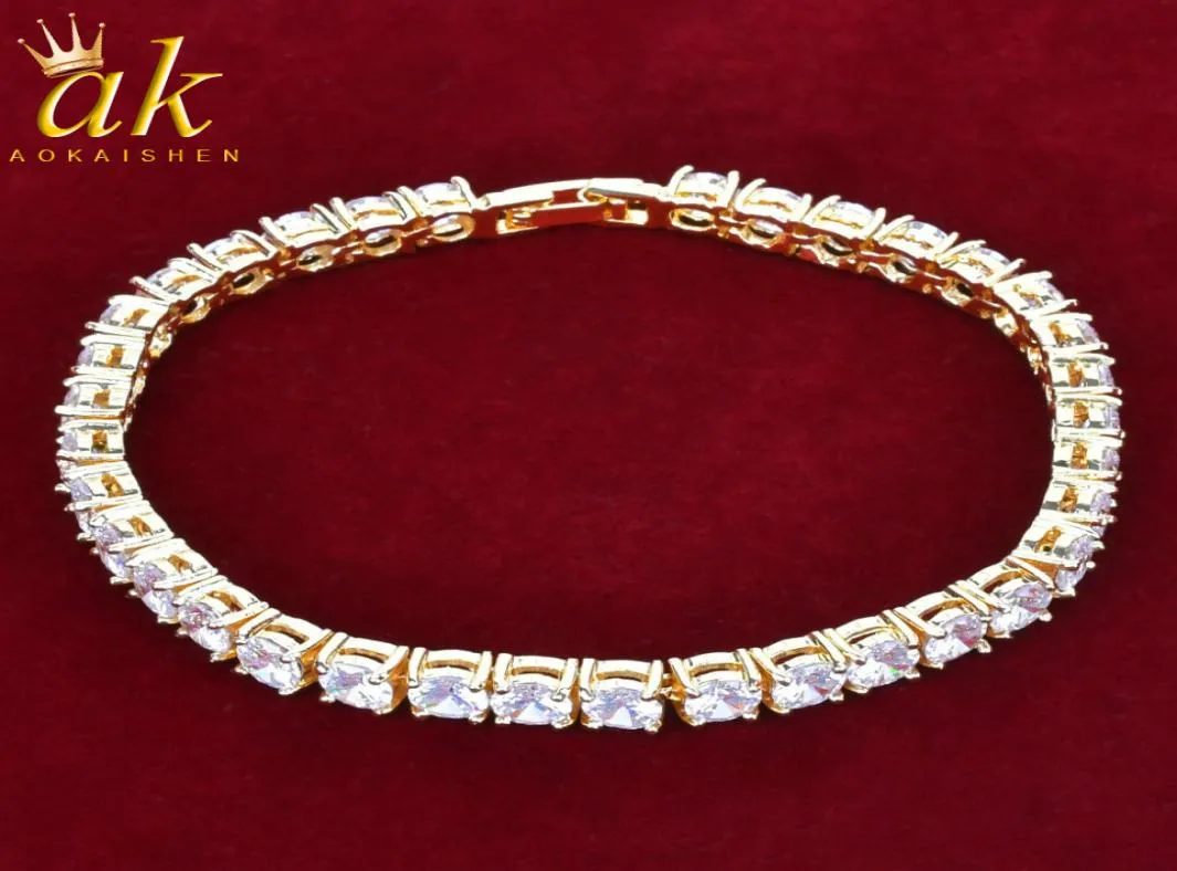 IcedOut Fashion Tennis Chain Bracelet Gold Color Copper Bling Zircons Charms Women Men Hip Hop Jewelry3200184