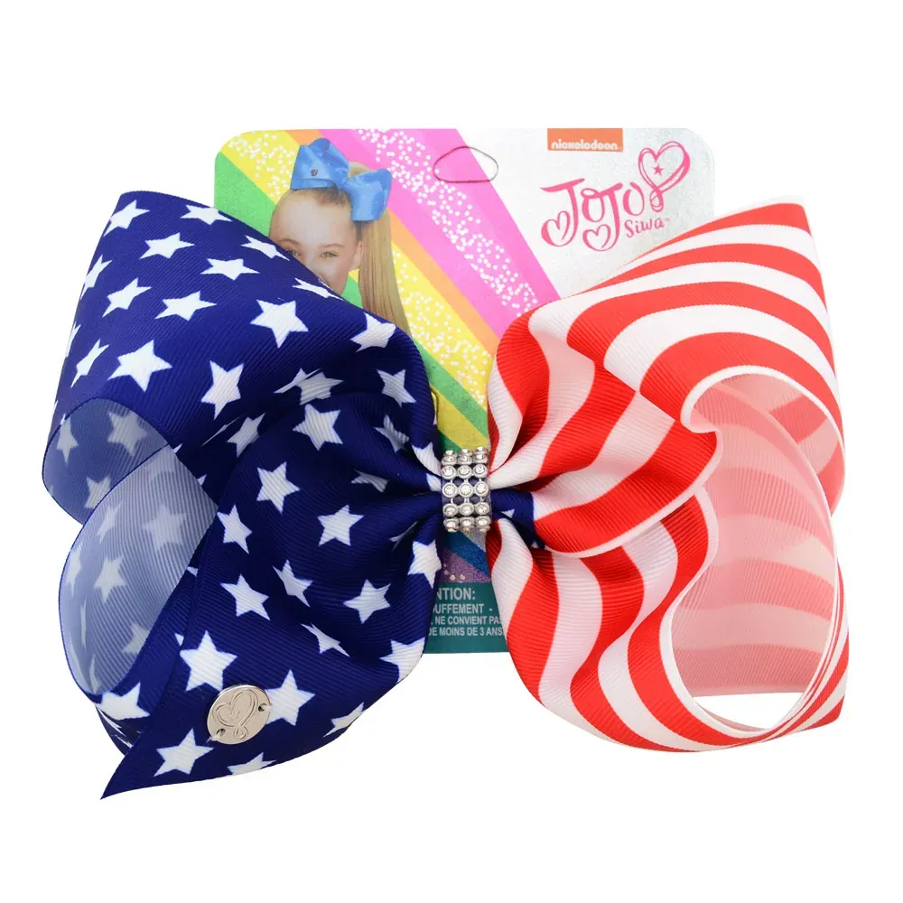 NEW 4TH OF JULY 7inch jojo swia American Flag hair bow Cheer Bow Stars and Stripes with chip/elastic band for girl Hair Accessories /
