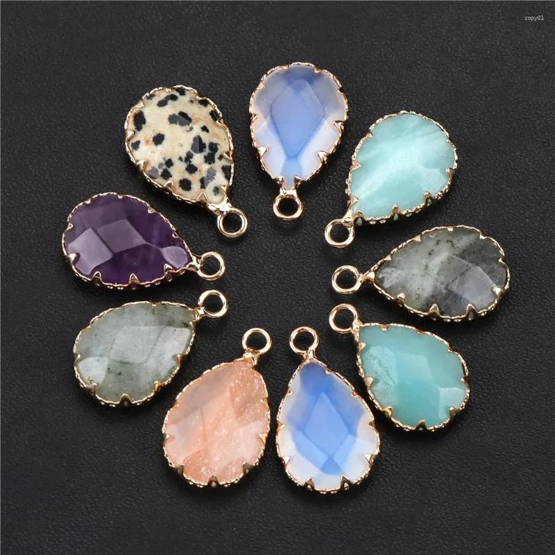 Pendentif Colliers 5 pcs/lot pierre naturelle améthystes Amazonite goutte d'eau à facettes Rose Quartzs charme pour bricolage rétro collier boucles d'oreilles 22x13mm