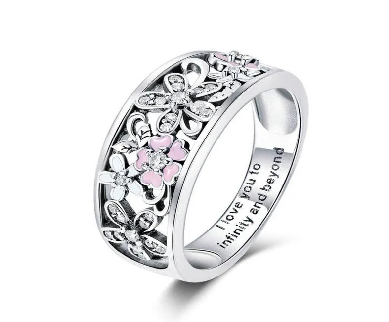 Fashion Sterling Silver 925 Sakura Cherry Blossom Pink Flower Ring Women Jewelry Size69 For Girls Christmas Gifts8168737