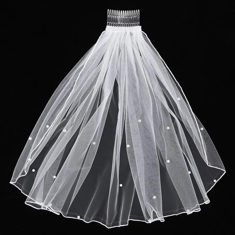 Bridal Veils wedding headdress short pearl single-layer hemmed headdress hair With comb