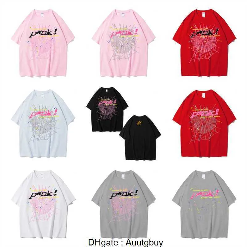 Mężczyźni Kobiety Najlepsza jakość Pieniona druk Pająk Pająk T-shirt moda Top Tees Pink Young Thug SP5DER 555555 T SHIRT Q94F