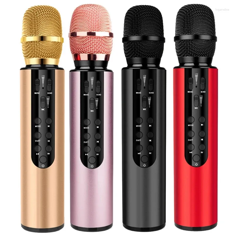Mikrofoner Trådlös Bluetooth Microfon Dual -högtalar Kondensator Portable Karaoke Mic för live streaming tal