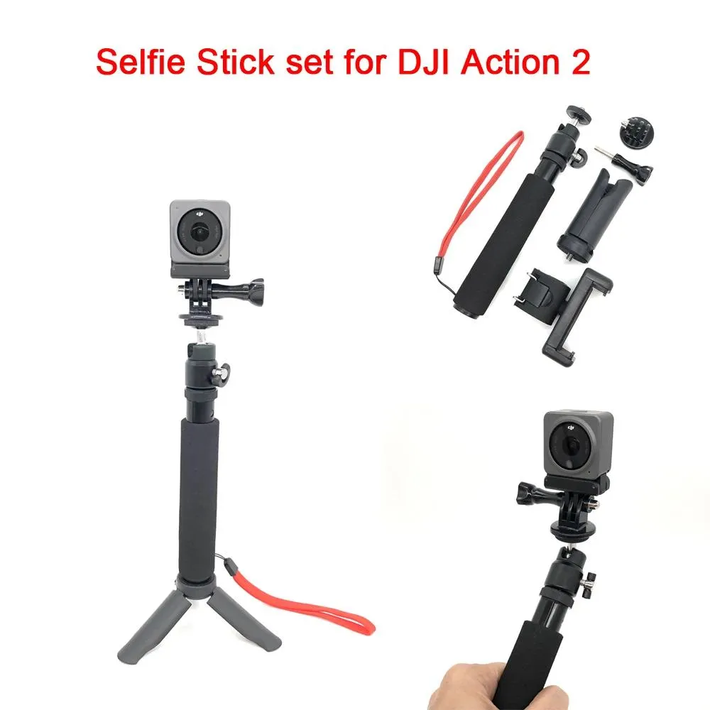 Monopods dji action 2 selfie stick set förlängning pol stativ vikbar stabilisator rod monopod gimbal kamera hållare klipp stativ skruvmontering