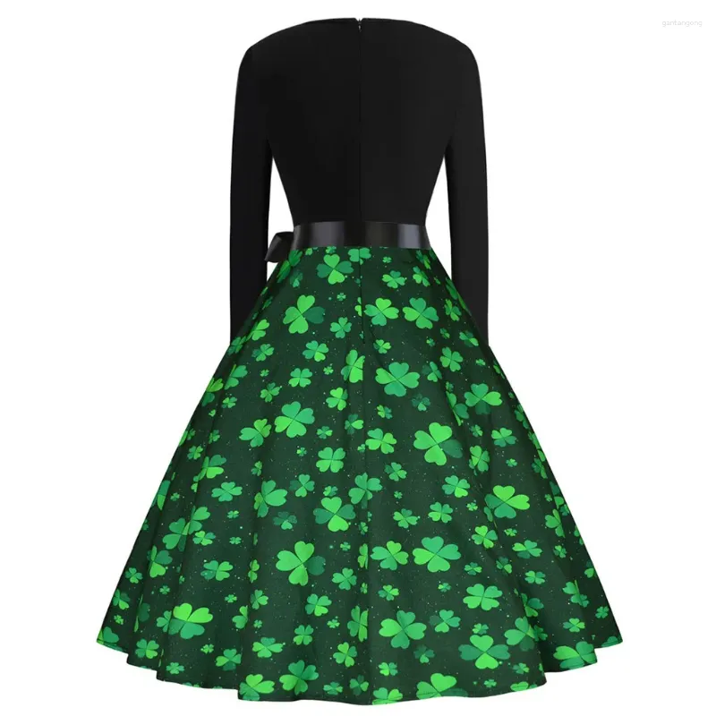 Casual Dresses Spring Autumn St Patricks Day For Long Sleeve Women Clothing Fashion Floral Print A-Line Dress Party Prom Swing Vestidos