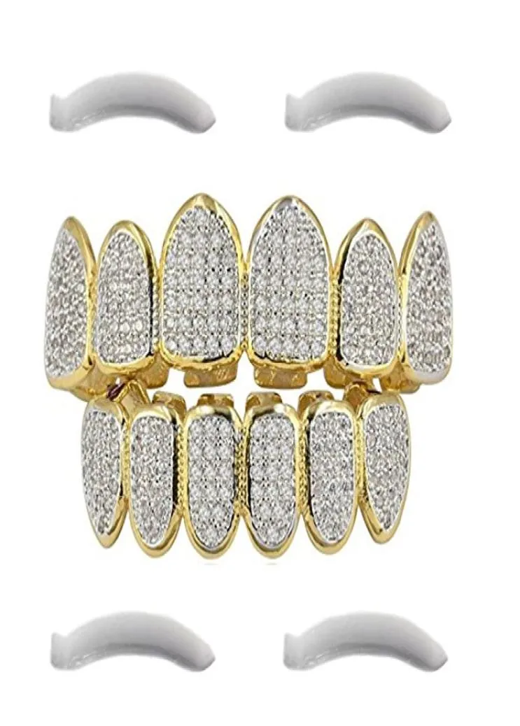 24K Gold Plated Hip Hop Grillz Top and Bottom Grills for Mouth Teeth 2 Extra gjutstänger varje style1028490