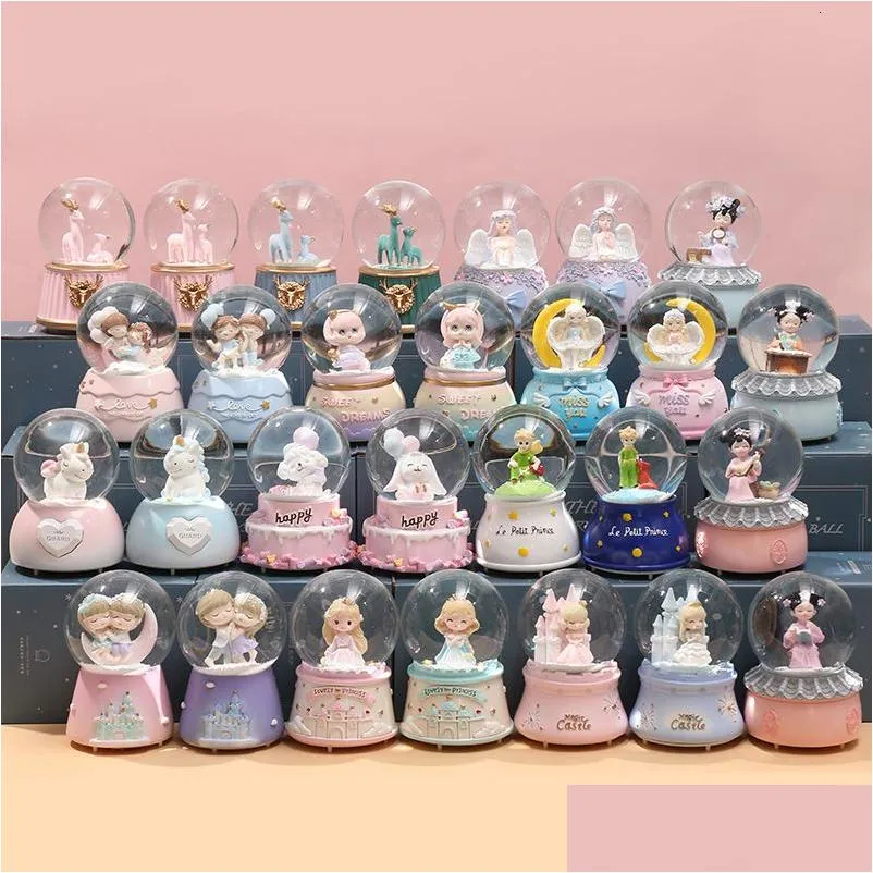 Decorative Objects Figurines Crystal Snow Globes Ball Glass Crafts Home Office Desktop Decoration Christmas Birthday Wedding Music Dhqgt