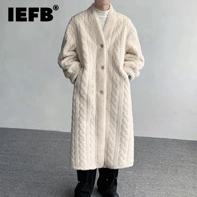IEFB Fashion Men's Long Fur Coat Threedimensional Fried Dough Twists Bathrobe Style Mink Suede Autumn Outwear 9C3602 240110