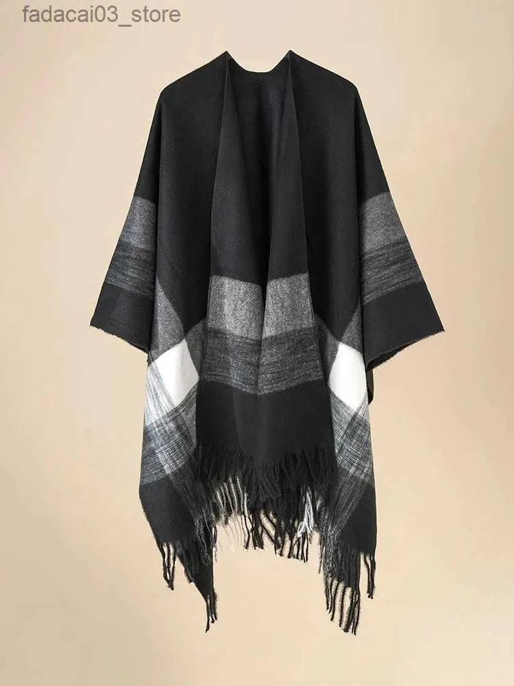 Schals Imitation Kaschmir Winter Schichten Poncho Für Frauen Männer Quaste Schal Warme Weiblich Männlich Capa Para Mujer Pashmina Scarve Wrap Schal Q240111