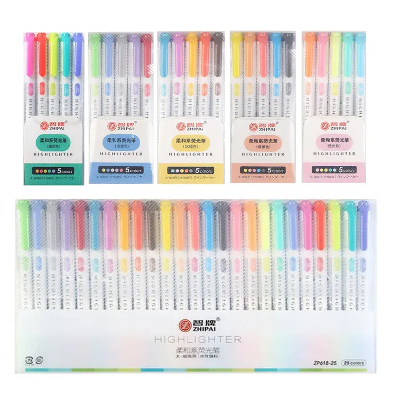 grossisthöjare 25 färger Box Mildliner Highlighter penna fluorescerande markörer Double Headed Art Marker Supply Japanese Stationery ZZ