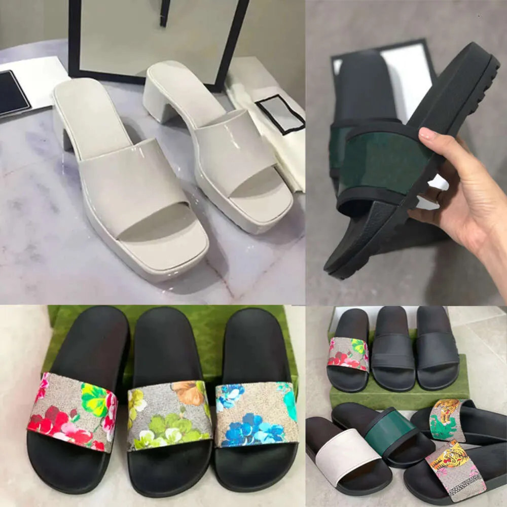 Designer heren slides dames hakken rubberen glijbaan sandaal zomer strand flops helder leer reliëf slippers feestschoenen 267-311