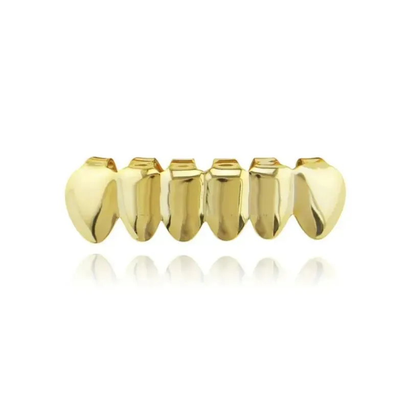 Grillz – ensemble de grilles dentaires creuses et croisées, style Hip-Hop, en cuivre plaqué or, bretelles brillantes, accessoires de fête pour femmes et hommes