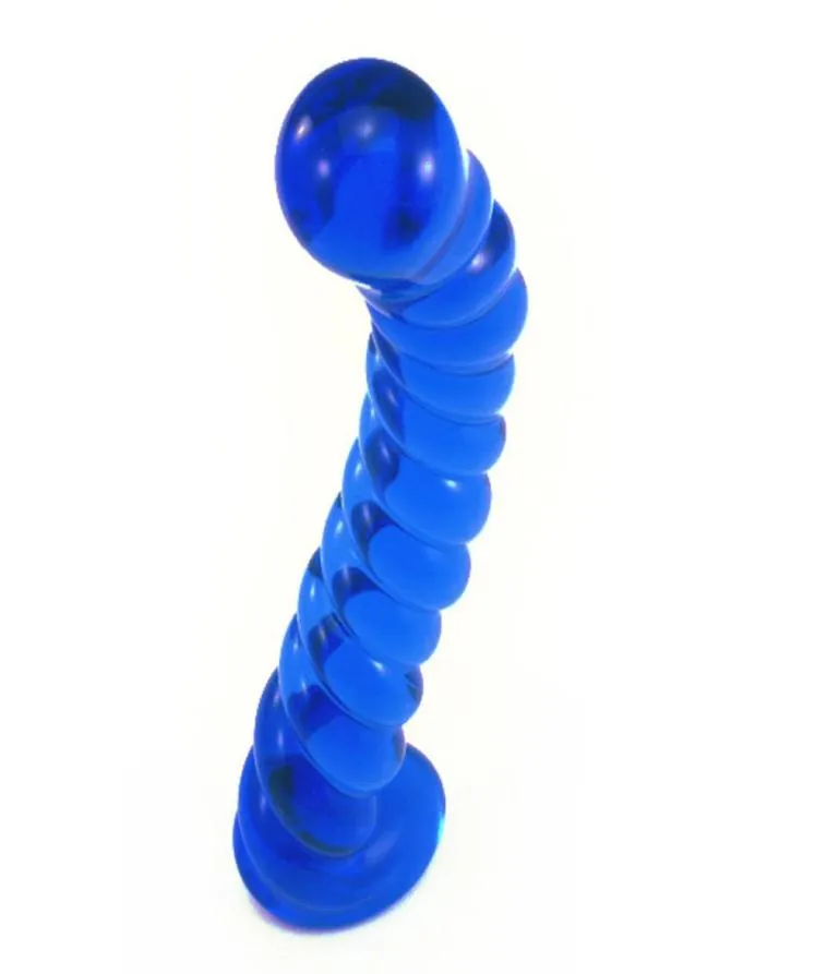 Curva blu Dildo Donne Massaggiatore Bacchetta vibratore Pyrex Cristallo Dildo Realistico Vetro Dildo Pene di cristallo Spina anale Giocattoli Sesso adulto Y1819712164