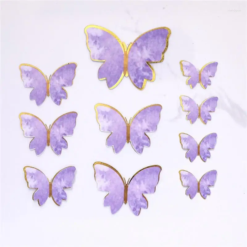 Fontes de festa roxo rosa borboleta decoração de bolo feliz aniversário topper pintado à mão para decoração de casamento