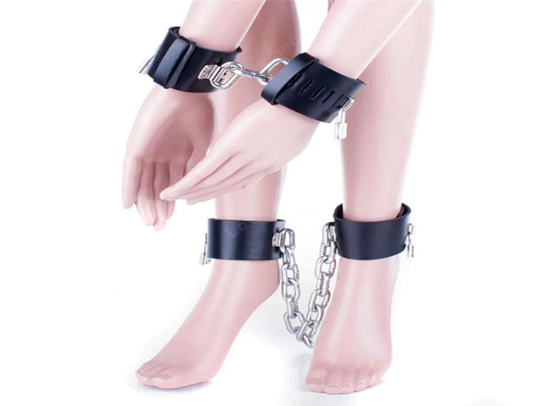 Zware metalen ketting PU lederen handboeien Beenboeien Set Spelletjes voor volwassenen Seksspeeltjes Slave Fetish Bondage Hoofdsteunen Pols Enkelboeien5808406