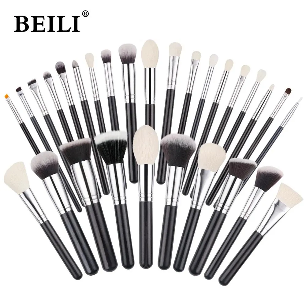 Pinsel Beili Schwarz Professionelles Ziegenhaar Make-up Pinsel Puder Foundation Kontur Concealer Augenmischung 15/25/30 Stück Make-up Pinsel Set