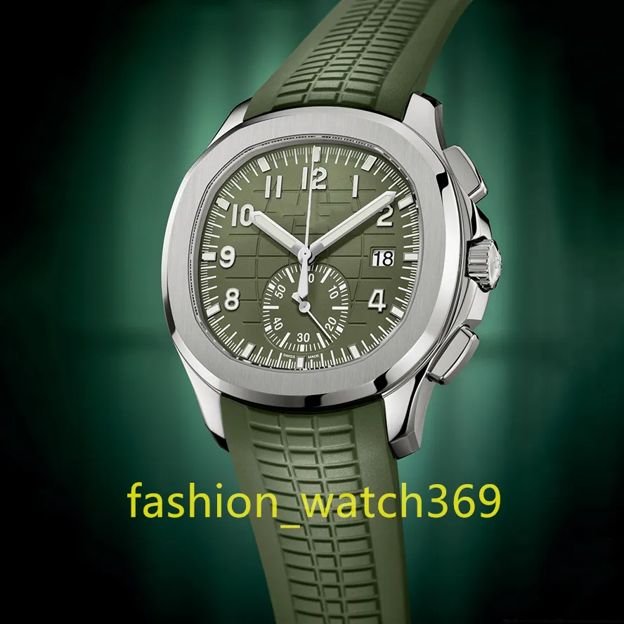 Watch Classic Khaki Green Automatic Mechanical Cal. Movement 18K Platinum Case 42mm watch warp composite waterproof material bracelet 5968 chronograph