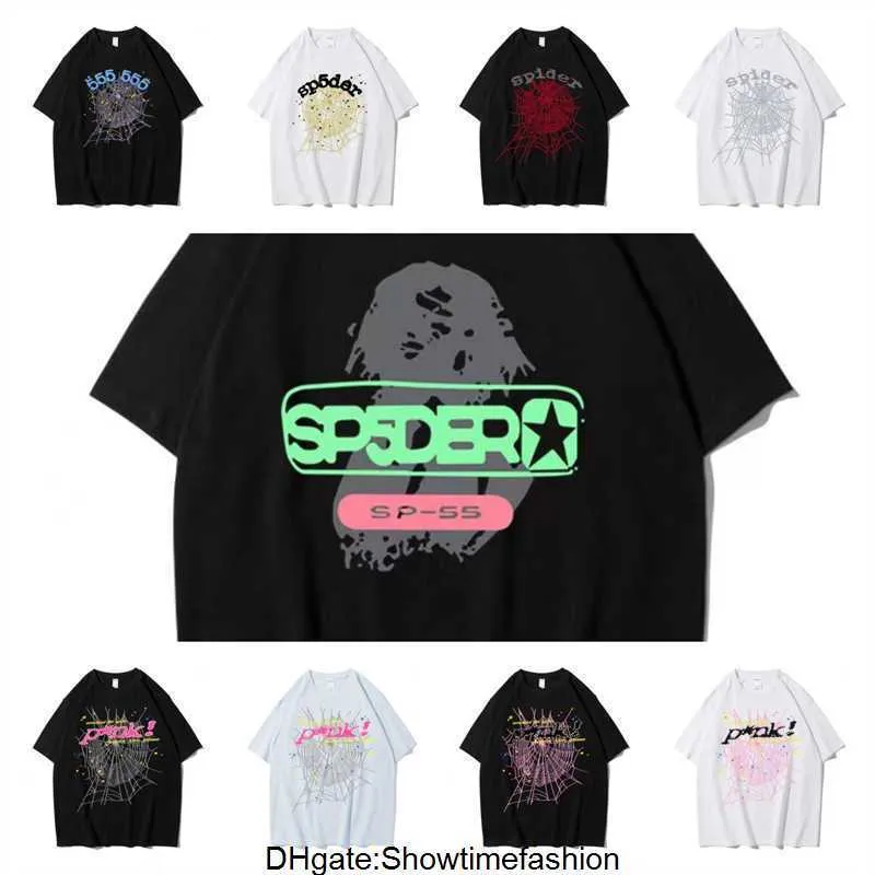 2024 Erkek Tişört Pembe Genç Thug SP5der 555555 Mans Kadınlar 1 Kalite Köpük Baskı Örümcek Web Desen Tshirt Moda Tees 8agi