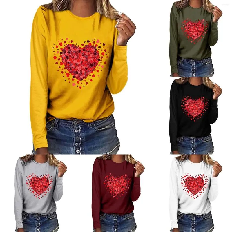 T-shirts pour femmes mode saint valentin amour imprimé col rond à manches longues chemise haute course t-shirt femmes veste active femmes
