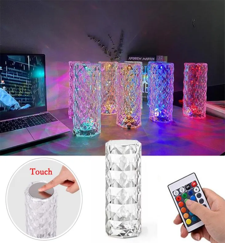 LED romantique Rose cristal bureau lumière USB charge chambre barre décoration veilleuses RGB télécommande Projection lampe de Table2254153