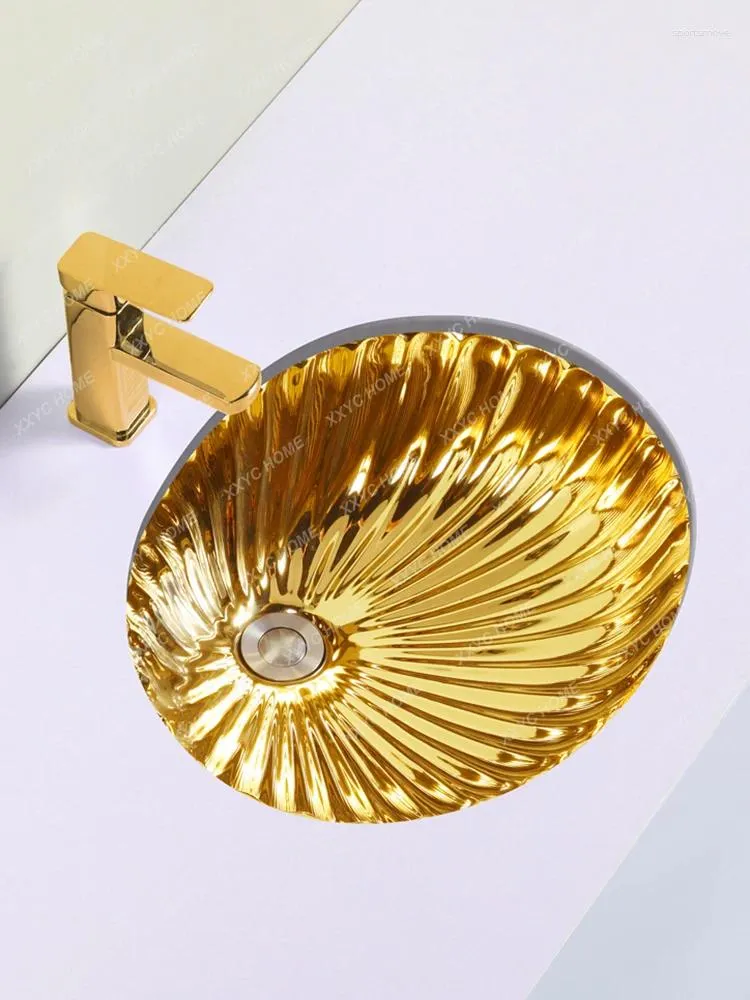 Bathroom Sink Faucets Electroplated Color Gold Silver Ceramic Drop-in Embedded European Style Cabinet Washbasin Round