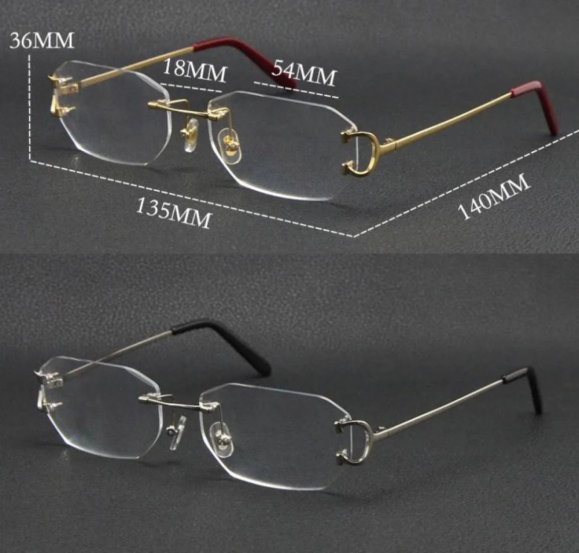 Nouveau métal sans monture luxe diamant coupe lunettes montures de lecture femmes lunettes grandes lunettes carrées avec boîte 18K or mode Optica6530370