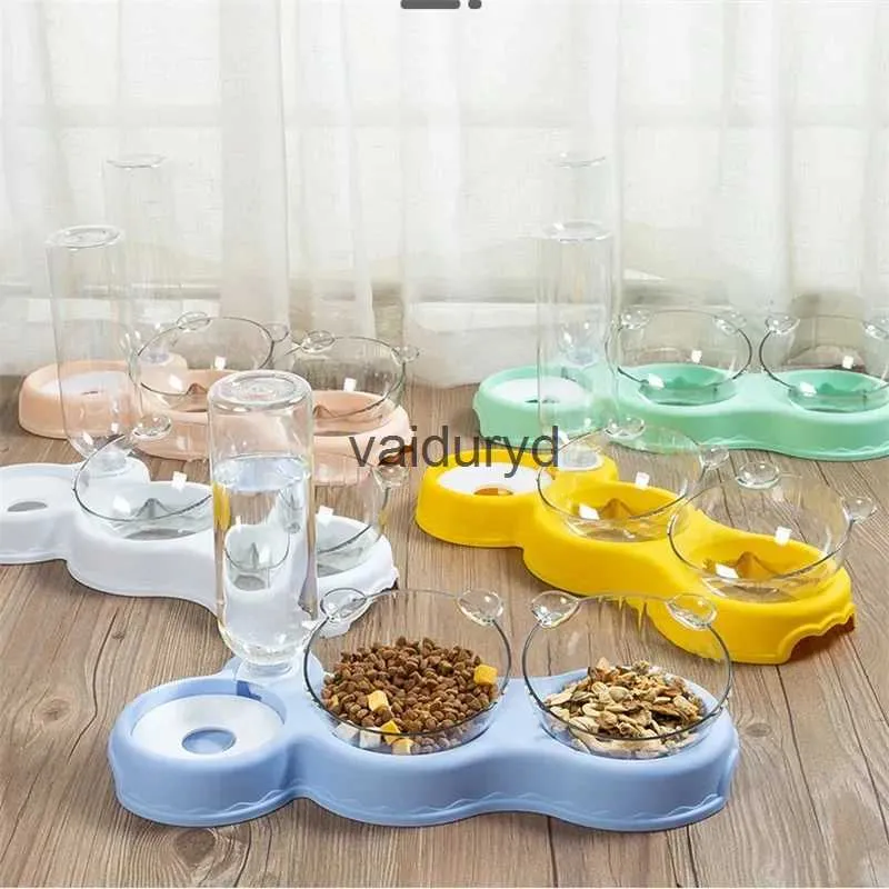 Gamelles pour chiens Bol pour chat pour animaux de compagnie mangeoire automatique 3-en-1 bol de nourriture pour chat avec fontaine d'eau Double bol à boire bols à vaisselle sur support surélevé pour chatsvaiduryd