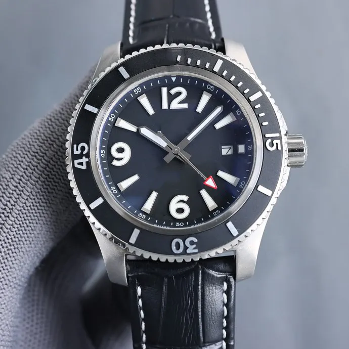 럭셔리 남성 시계, 비즈니스 시계 자동 기계식 44mm 대형 다이얼 스틸 스틸 시계 세련되고 클래식 한 사파이어 시계 디자이너 가죽 시계