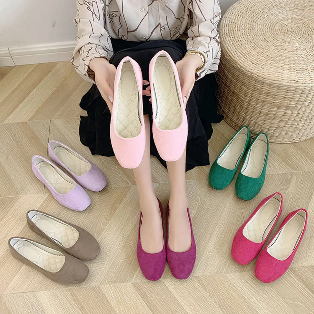 Sapatos de vestido 2023 Spirng Mulheres Flats Square Toe Senhoras Ballet Sapatos Casuais Flat Office Work Shoes Candy Color Mulheres Mocassins Femininos Sapatos de Barco