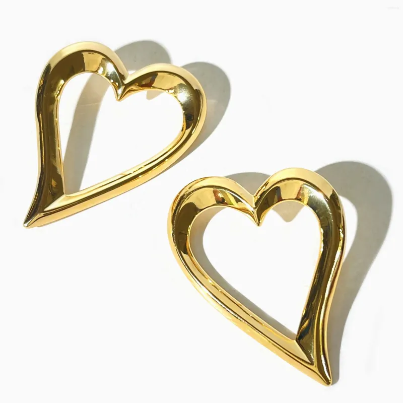 Stud Earrings Peri'sbox Statement Gold Plated Large Hollow Heart For Women Chunky Lightweight Love Trendy Street Style