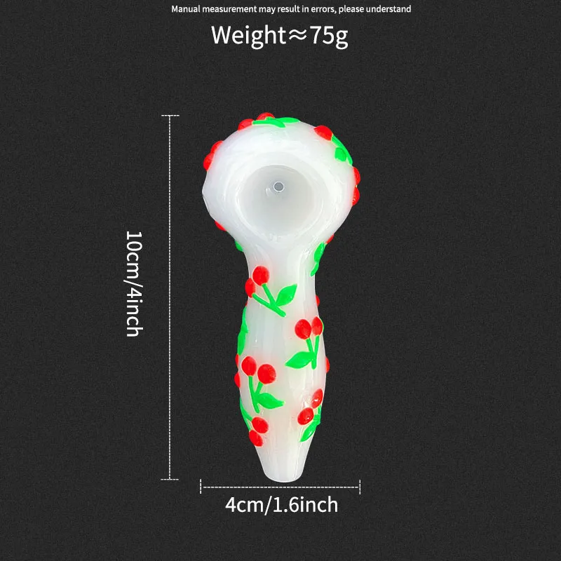 1 adet, 4 inç, renkli el çizilmiş cam boru, karikatür kiraz deseni koyu, beyaz yeşim boru, borosilikat cam bonglar, cam nargile, sigara aksesuarları