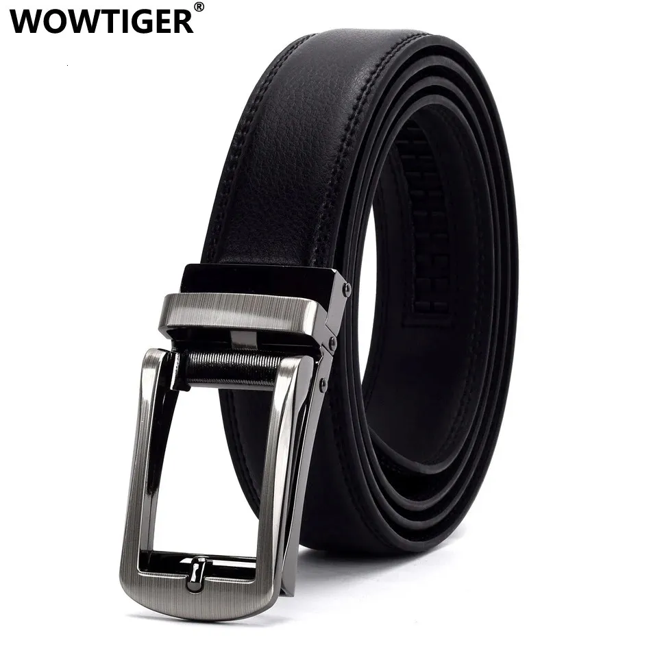 WOWTIGER Hochwertige Ratschen-Automatikschnalle, schwarz, echtes echtes Rindsledergürtel für Männer, Herrengürtel, Breite 3,0 cm, 240110