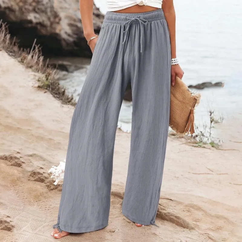 Pantalons pour femmes Femmes Coton Casual Loose Travail confortable avec poches élastique taille haute sac en papier cordon de serrage