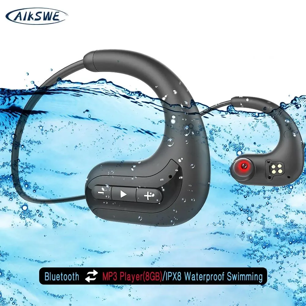 Écouteurs Aikswe écouteurs sans fil Écouteurs Bluetooth 8 Go IPX8 Musique mp3 imperméable Natation de la musique de plongée Sport pour Huawei