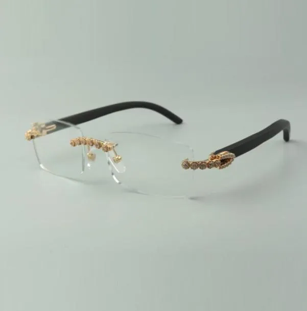 Designer-Bouquet-Diamantbrille, Rahmen 3524012 mit schwarzen Holzbügeln und 56-mm-Gläser für Unisex2766173