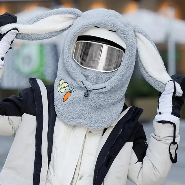 Kawaii Bunny Ears Knitted Balaclava For Women Full From