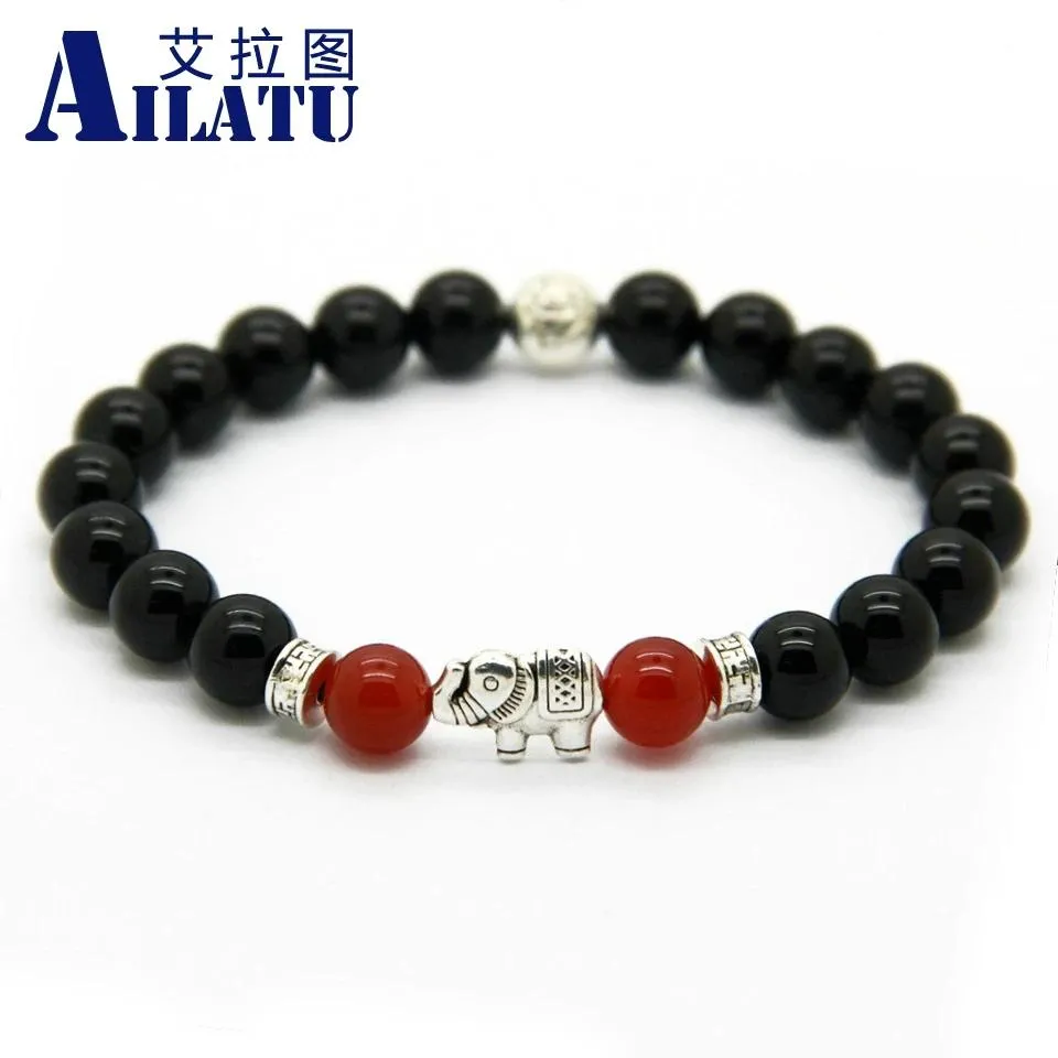 Bracelets Ailatu Brand Jewelry Wholesale Good Luck Antique Silver Color Elephant Yoga Meditation Lotus Bracelet