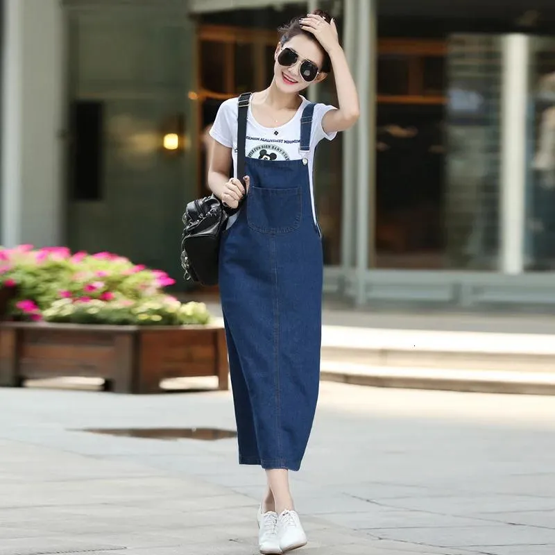 Jeans #1039 Blue Denim Dresses Women Summer Cotton Casual Jean Dresses High Waist Robe Jean Long Dress Ladies Retro Crop Clothes Girls