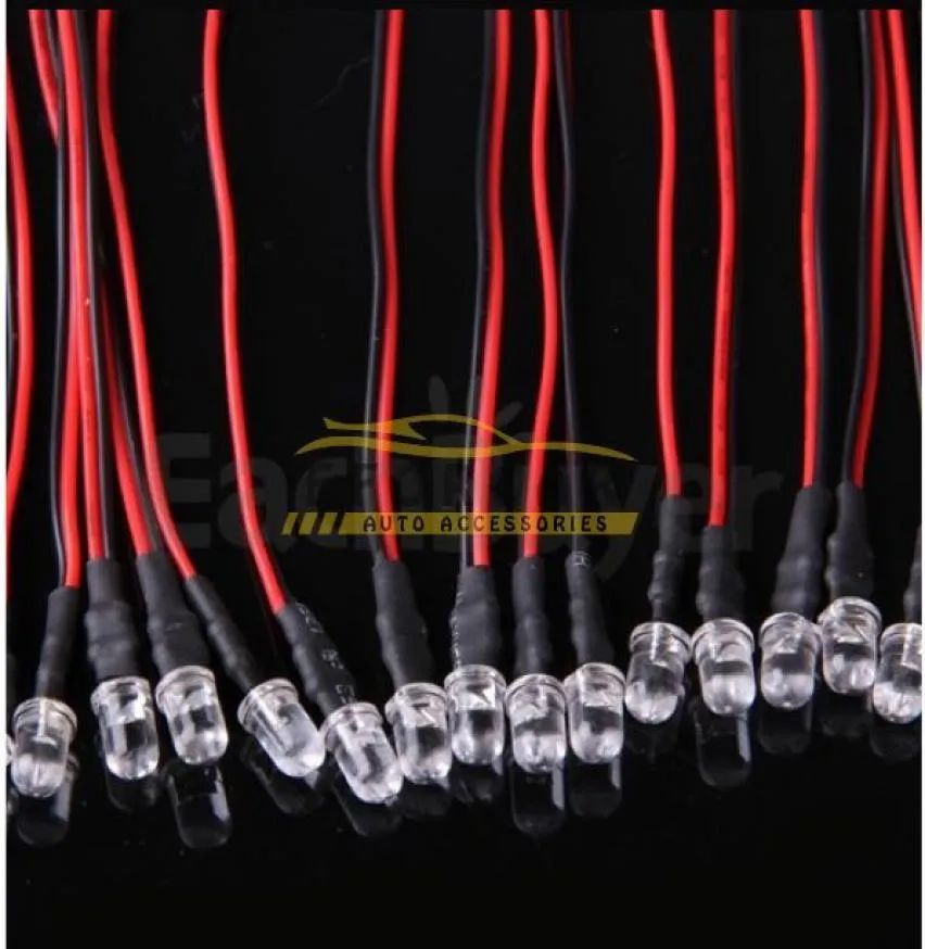 100 pièces rouge 5mm lampe à LED ensemble d'ampoules pré-câblées 12V 22cm 09256268