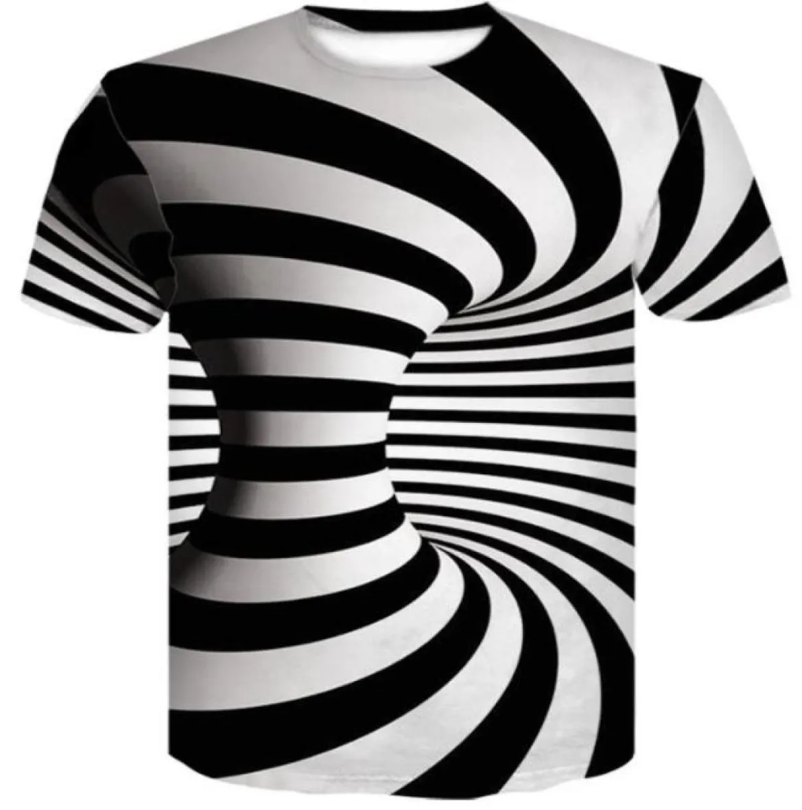 Top Personalidade Design Casual Solto Impresso Camiseta Men039s Roupas Verão Nova Vertigo Abstrato Estereograma Imprimir Manga Curta 2102348