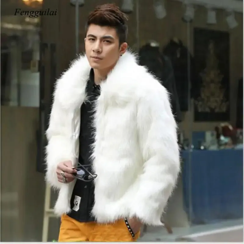 Homme jaqueta de couro falso masculino branco preto moda casaco de pele de raposa lapela casual casaco fino jaqueta motoqueiro 240110