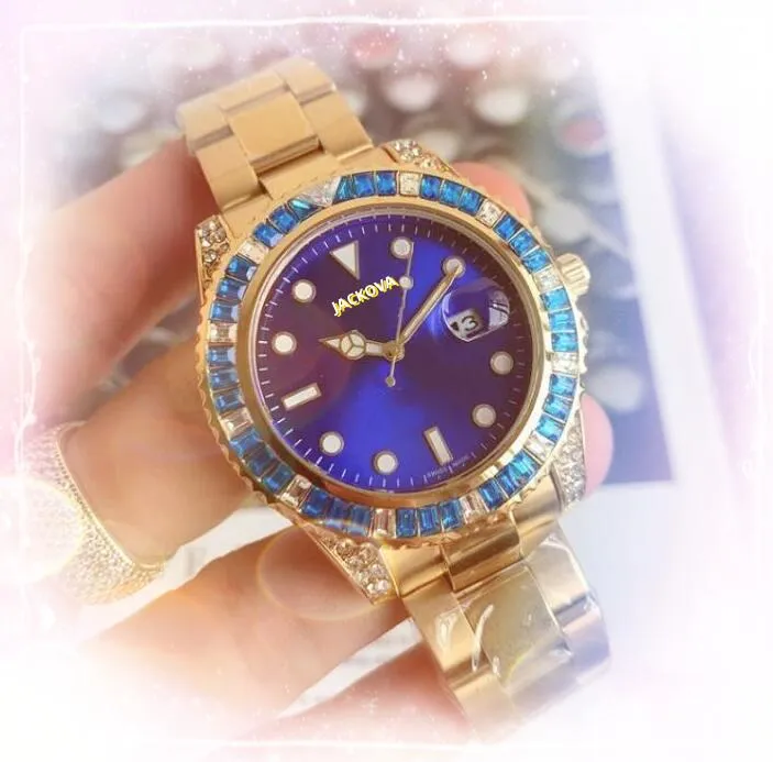 Relógio de pulso de quartzo de moda clássica grande modelo de luxo tamanho 42mm vidro de safira à prova d'água anel de diamantes coloridos Presidente Mens atacado presentes masculinos relógio de pulso