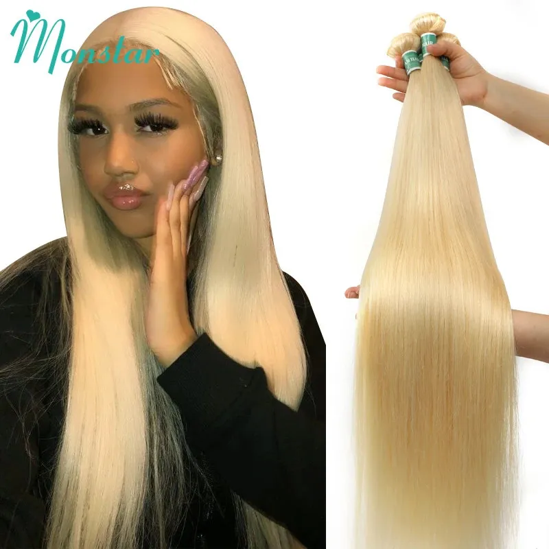 613 Blonde Colored 30 Inch Straight Human Hair Bundles Brazilian Weave 100% Remy 240110