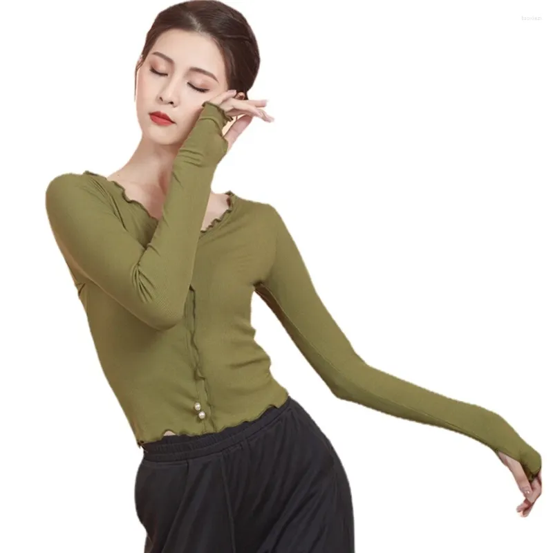 Mulheres Camisetas Árvore -como Lacework Mangas Compridas Top Ballet Moderno Dança Corpo Roupas Clássicas Slim Exercício