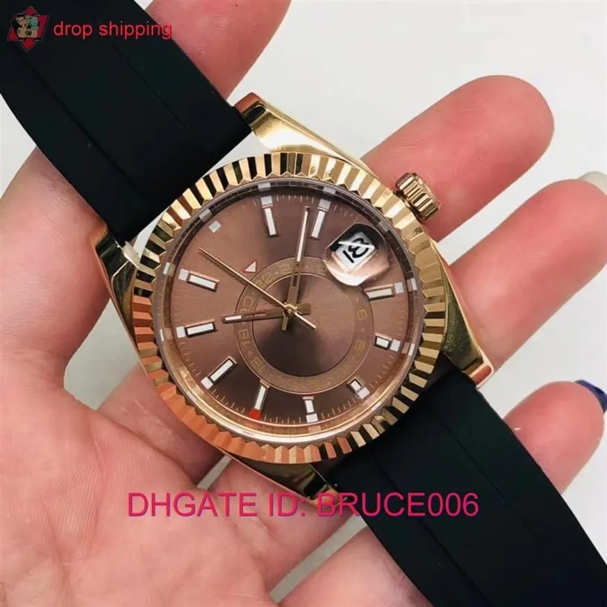 Relógio masculino com pulseira de borracha, alto custo-benefício, Sky Dweller, automático, mecânico, 42 mm, ouro amarelo, 326238, safira, função completa, pequeno, 252 m